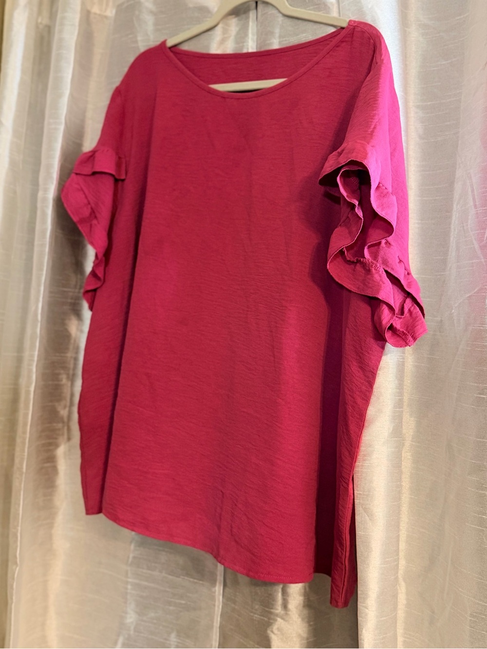 SHEIN Fuchsia Ruffle Sleeve Tunic Top
